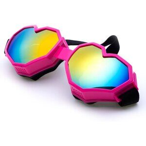 🆕Women Pink Heart Shaped Sunglasses Fashion Ski Goggles Oversize Love Glasses